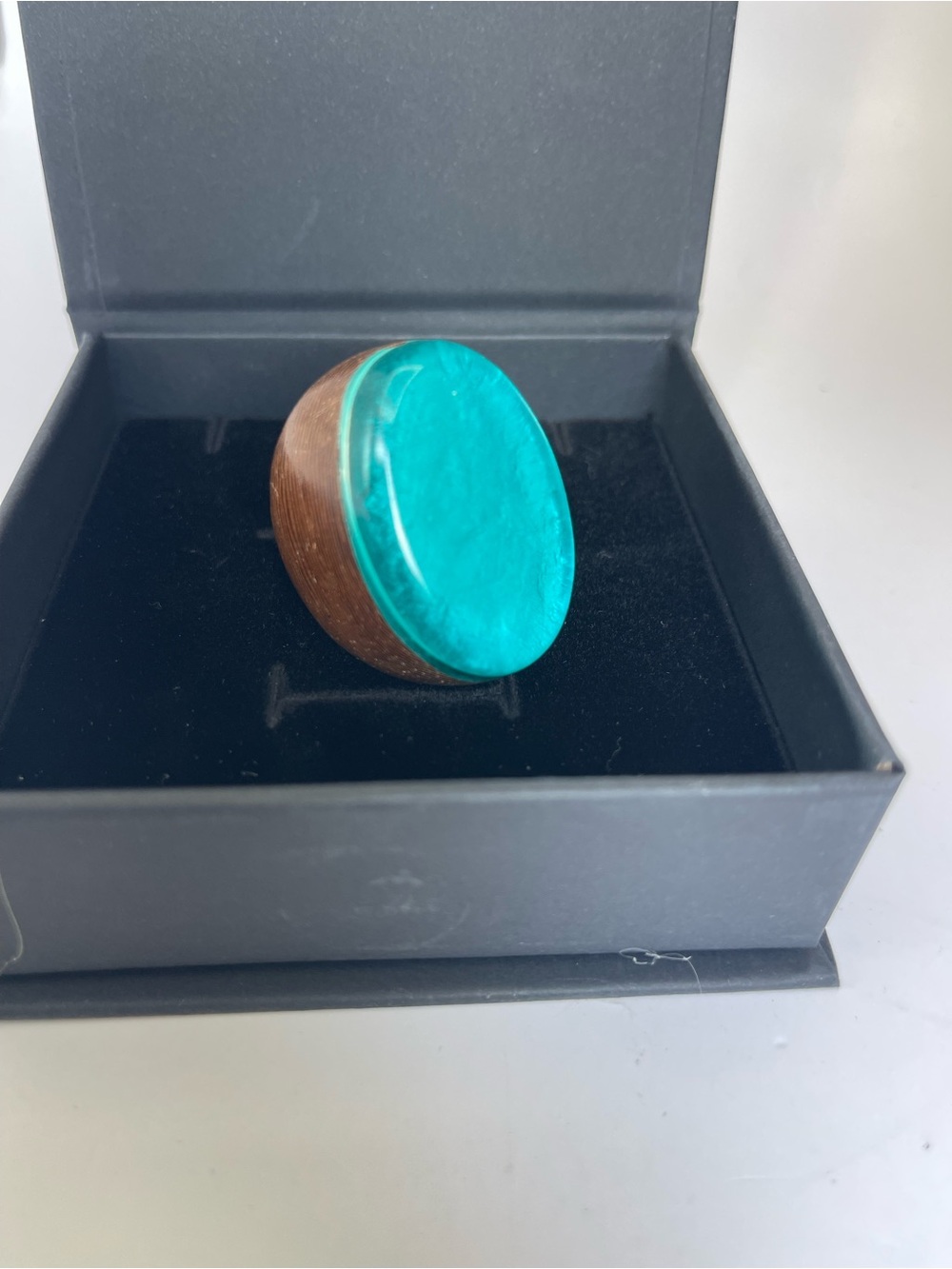 Turquoise Resin & Wood Statement Ring for Men/Women